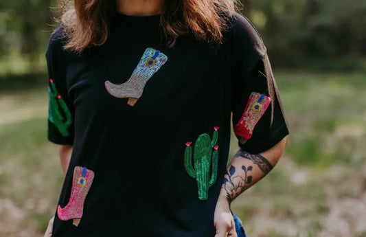 Black Sequence Crop Top
