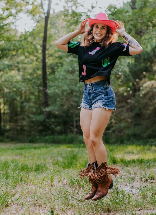 Black Sequence Crop Top