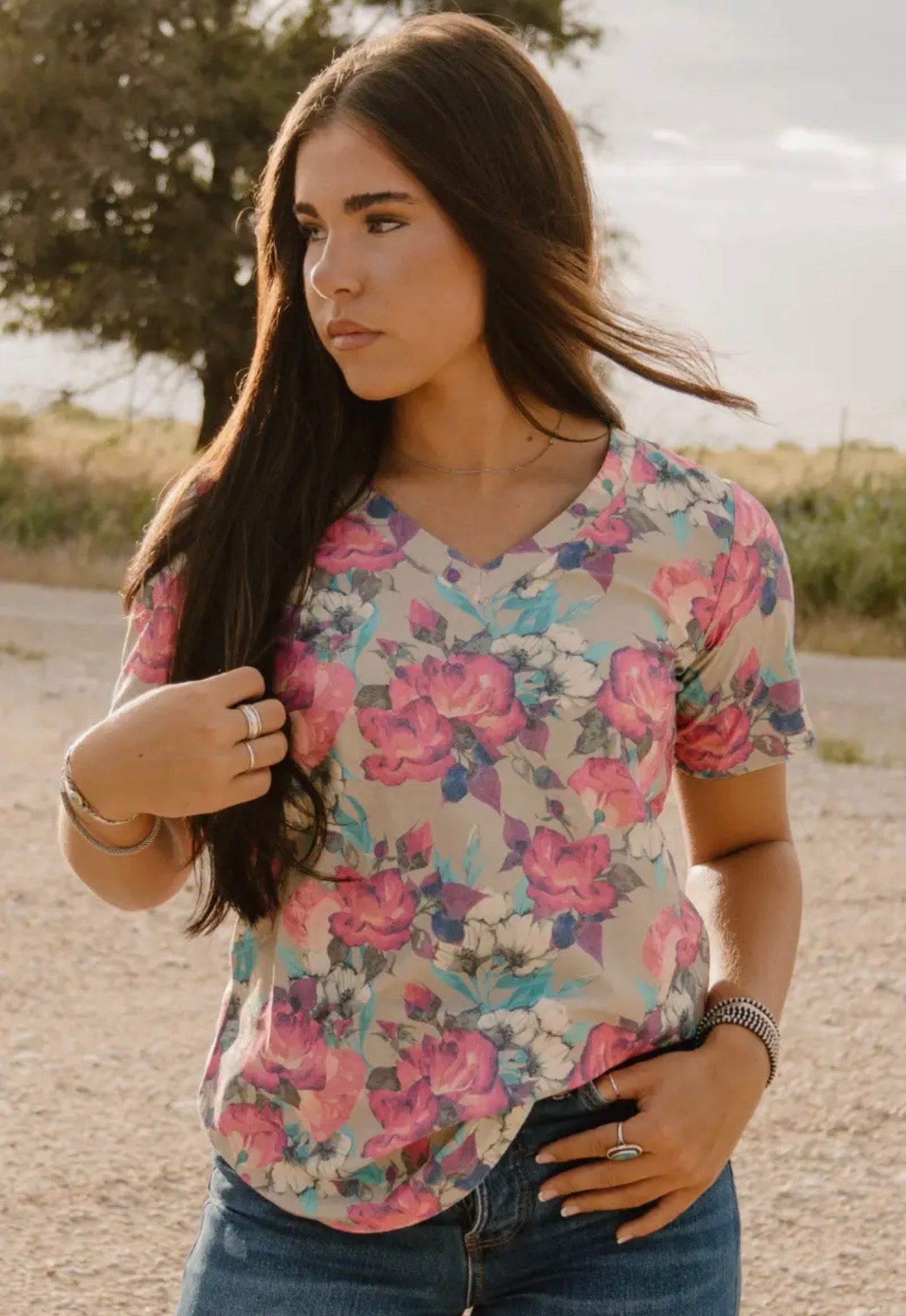 Floral V-Neck Tee